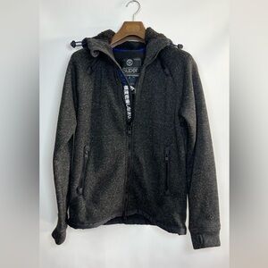 Superdry Hooded Zip-Up Jacket | Dark Gray & Black w/ Blue Accents | Large